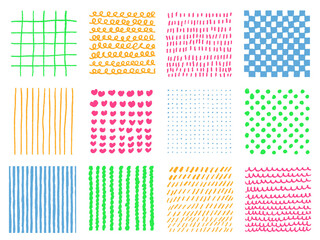 手描きあしらいセット　パターン　四角　カラフル