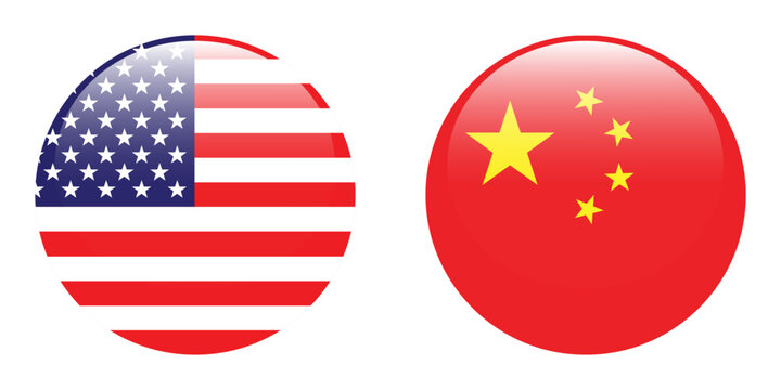 Flags of the United States and China. US and china flag icon. Circle icon flag. 3d illustration. Computer digital vector illustration.