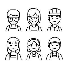 Obraz premium Worker avatar icon set, professional people line art