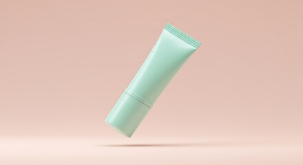 Minimalist Mockup of Green Cosmetic Tube on Pastel Background