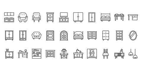 Furniture home icon set simple with line style, vector illustration