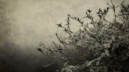 A textured, muted depiction of a branchy plant.