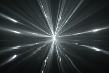 Naklejka premium Infinite Horizon with Single Radiant Explosion of Light and Reflection on Water Surface