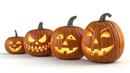 Spooky Row of Halloween Pumpkins with Playful Expressions