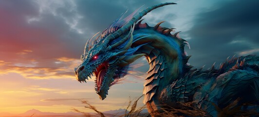 A haunted gothic dragon perched on a wind-swept hill, ai generatif