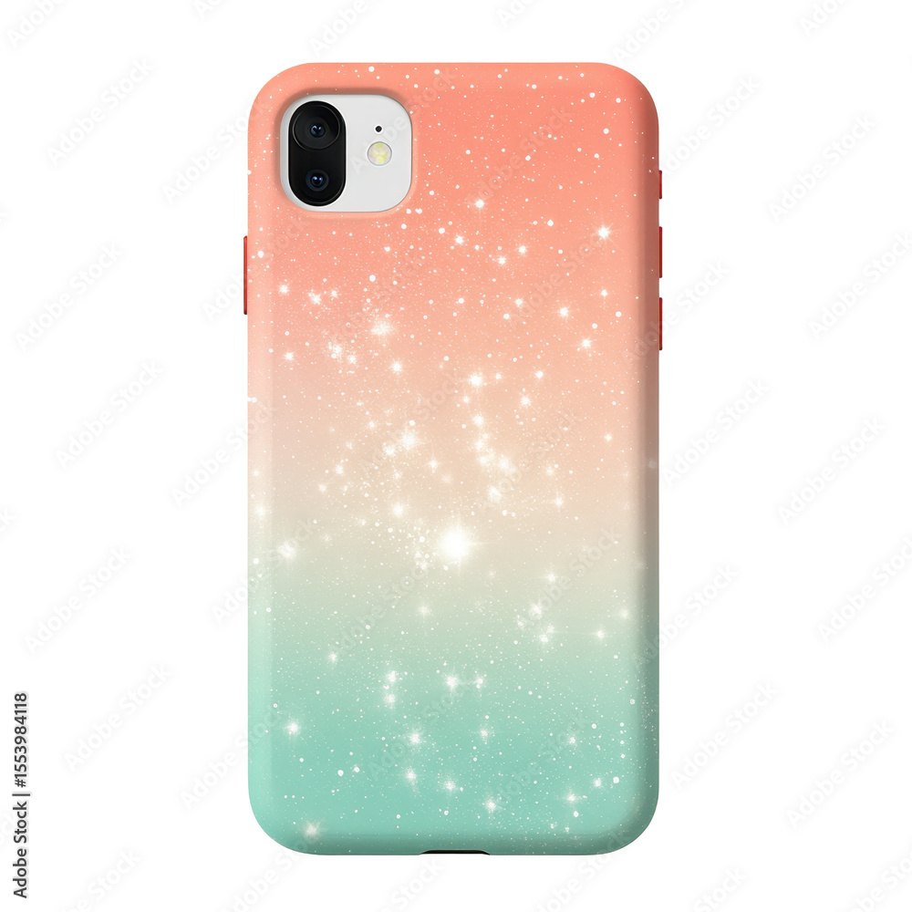 Aufkleber coral and mint ombre phone case with glitter effect, showcasing a gradient transition and camera cut