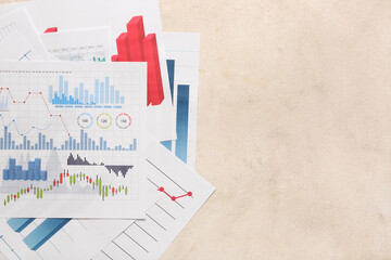 Many business documents with graphics and diagrams on white background