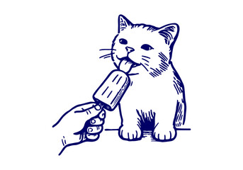 Eating Ice Cream simple hand drawn vector illustration