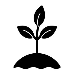 Simple Black Silhouette of a Sprout Growing in Soil Illustration