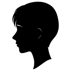 Silhouette of a person s head in profile with short hair