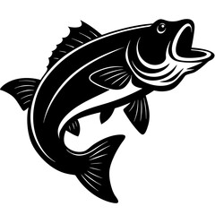 Black and White Illustration of a Largemouth Bass Jumping Out of Water