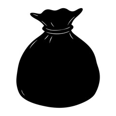 Black silhouette of a tied sack or bag on a white background