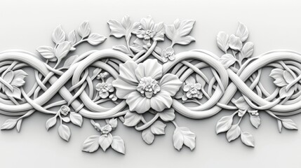 Ornate floral relief design in white.