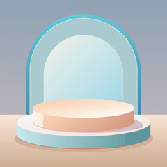 Minimal Circle Stage Mockup in Pale Blue, White & Warm Tan