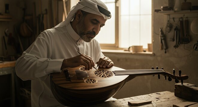 Emirati Oud Maker Carefully Crafts a Traditional Instrument
