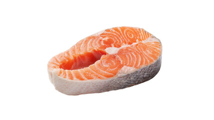Fresh salmon steak cut with skin isolated on transparent background
