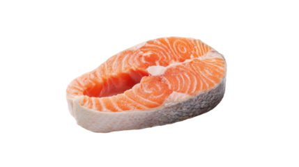 Fresh salmon steak cut with skin isolated on transparent background