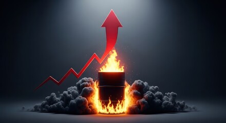 Data Server with Fire and Rising Red Arrow in Dark Background