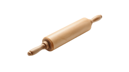 Classic wooden rolling pin for baking and dough preparation isolated on transparent background