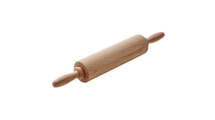 Natural wooden rolling pin kitchen utensil isolated on transparent background