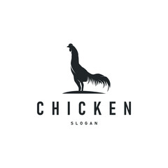 Chicken logo design with a minimalist black silhouette concept as a symbol of the livestock farming concept, a symbol of a product or business brand illustration template