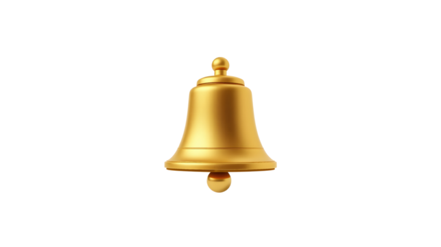 Golden bell isolated on transparent background for celebrations and notifications
