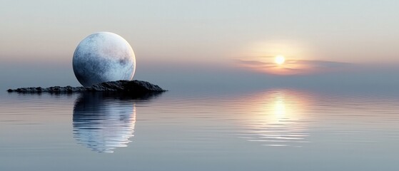 A Beautifully Unique Large Egg Balanced on Rock at Water's Edge During Sunrise for Stunning Graphic Resources
