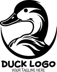 Duck logo icon silhouette vector, duck typography, duck logo vector illustration, duck head logo template.