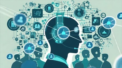 AI-powered customer service, connecting agents & clients via interconnected data streams & notifications - Powered by Adobe