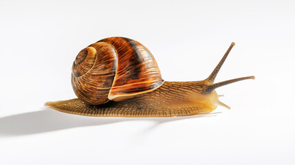Slimy snail on white background with shadow, copy space