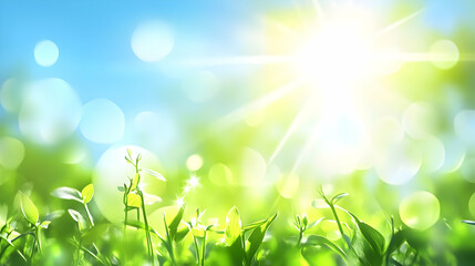 Obraz premium Fresh spring foliage illuminated by sunlight on a clear day creating a bright and vibrant atmosphere