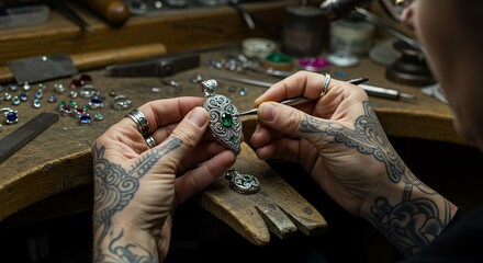 Skilled Hands Craft Exquisite Emerald Pendant, a Masterpiece in Progress.