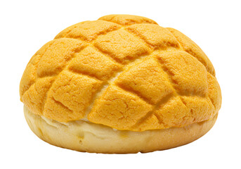 Closeup of a GoldenBrown Pineapple Bun isolated on transparent baackground