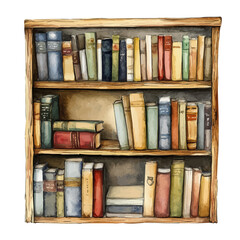 Bookshelf, watercolor painting vector, isolated on a white background.
