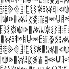 Geometric Tribal Doodle Pattern – Monochrome Background. 