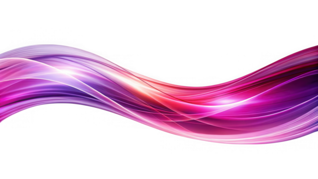 Abstract flowing wave of vibrant pink and purple light isolated on transparent background