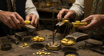 Ancient Goldsmiths Weigh Precious Metal on Antique Scales