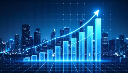Fototapeta premium Business Growth Graph with Futuristic City