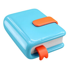 Glossy turquoise 3D book icon with red tab for online learning visuals, academic platforms, and digital reading content