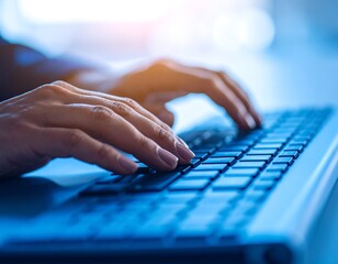 Close-up of hands typing on a keyboard