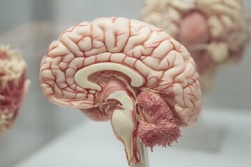 Detailed view of a model brain showcasing the intricate structures and anatomy