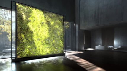 A lush green wall decorates a modern interior space.