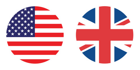 American and British flags. Button flag icon. Standard color. Circle icon flag. Computer digital vector illustration.
