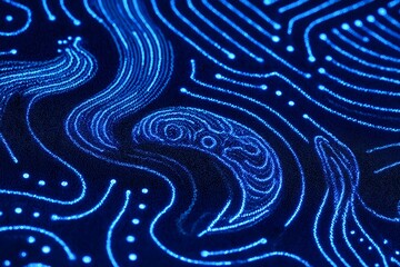Intricate Blue Circuit Board Lines and Dots forming patterns against a dark background, reflecting the advanced technology