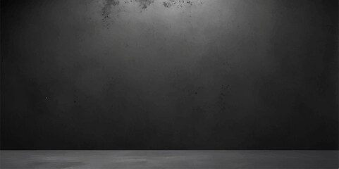 Dark, empty concrete room with a textured grunge wall and vintage black floor