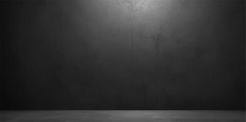 Dark, empty room with a grunge concrete wall texture and vintage floor for design backdrop