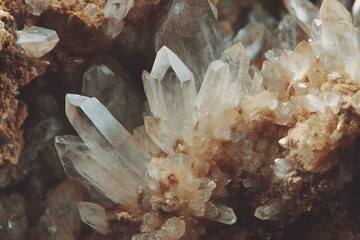 Close-up of sparkling quartz crystals, showcasing natural formations
