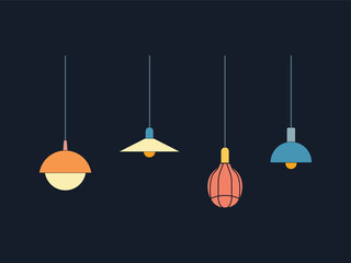 Set of hanging lamp icons with clean lines and colorful accents. Perfect for infographics, home decor themes, and UI design.