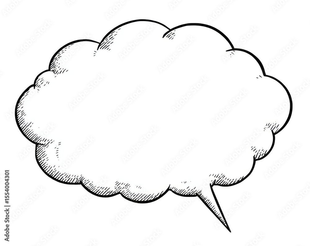 Poster a hand-drawn, irregular white speech bubble with a textured, sketchy outline on a black background, 