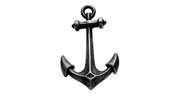 A striking metal anchor pendant showcased against a transparent background
